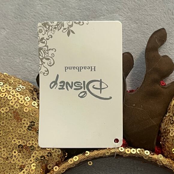 Disney Gold Red Sequin Reindeer Mickey Mouse Ears Christmas Holiday Neon Tuesday - Picture 3 of 6